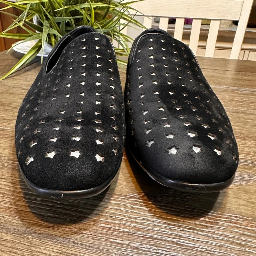 ALDO‎ Mens Black Suede Star Perforated Slip On Loafers Size 8 Dress Shoes
